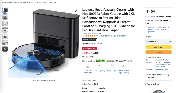 Amazon: Lubluelu Robot Vacuum Cleaner with Mop – 34% off, now $349.99